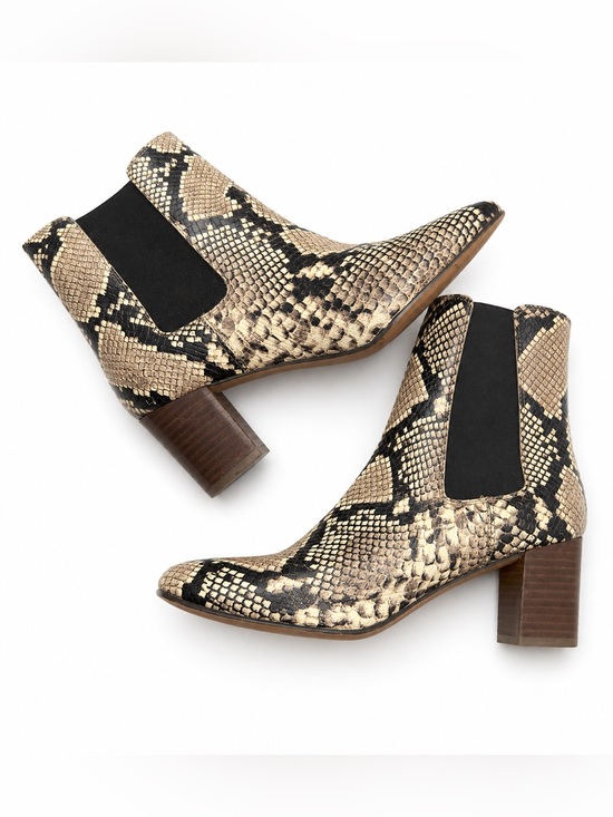 J. Crew Shoes - J. Crew Willa Snake-Print Chelsea Leather Ankle Boots in Black Beige sz 9 / 39.5